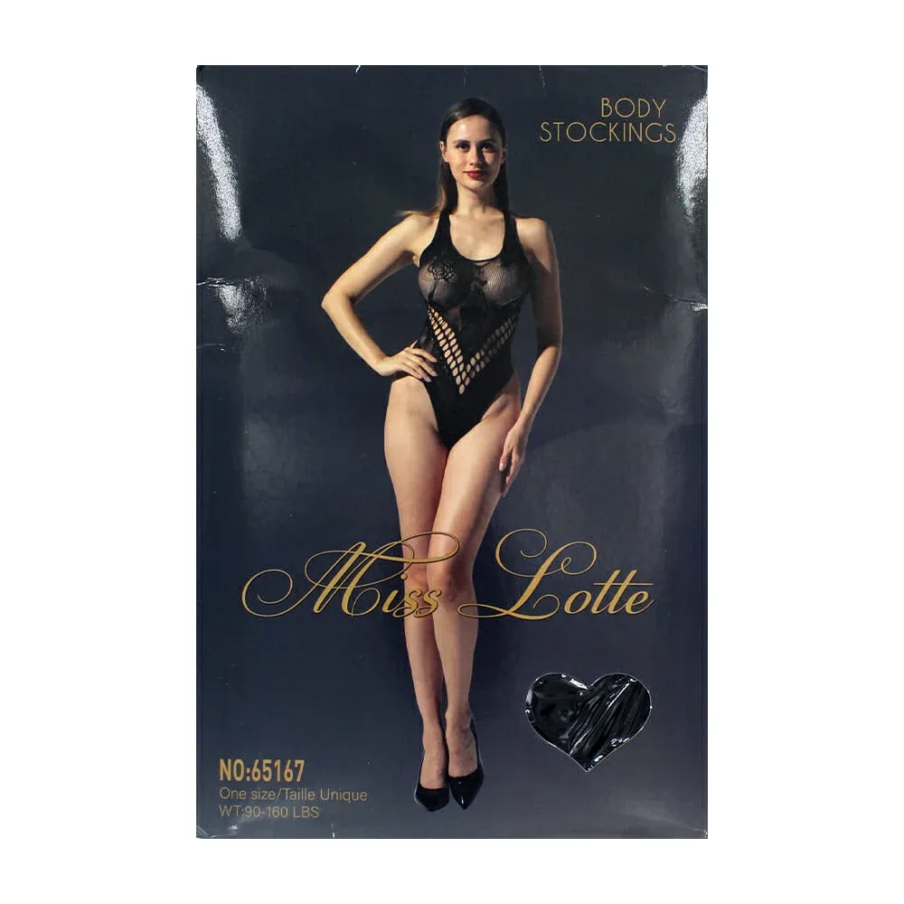 Lencería body unitalla de encaje miss lotte color negro con diseño de rosas flores / 65167