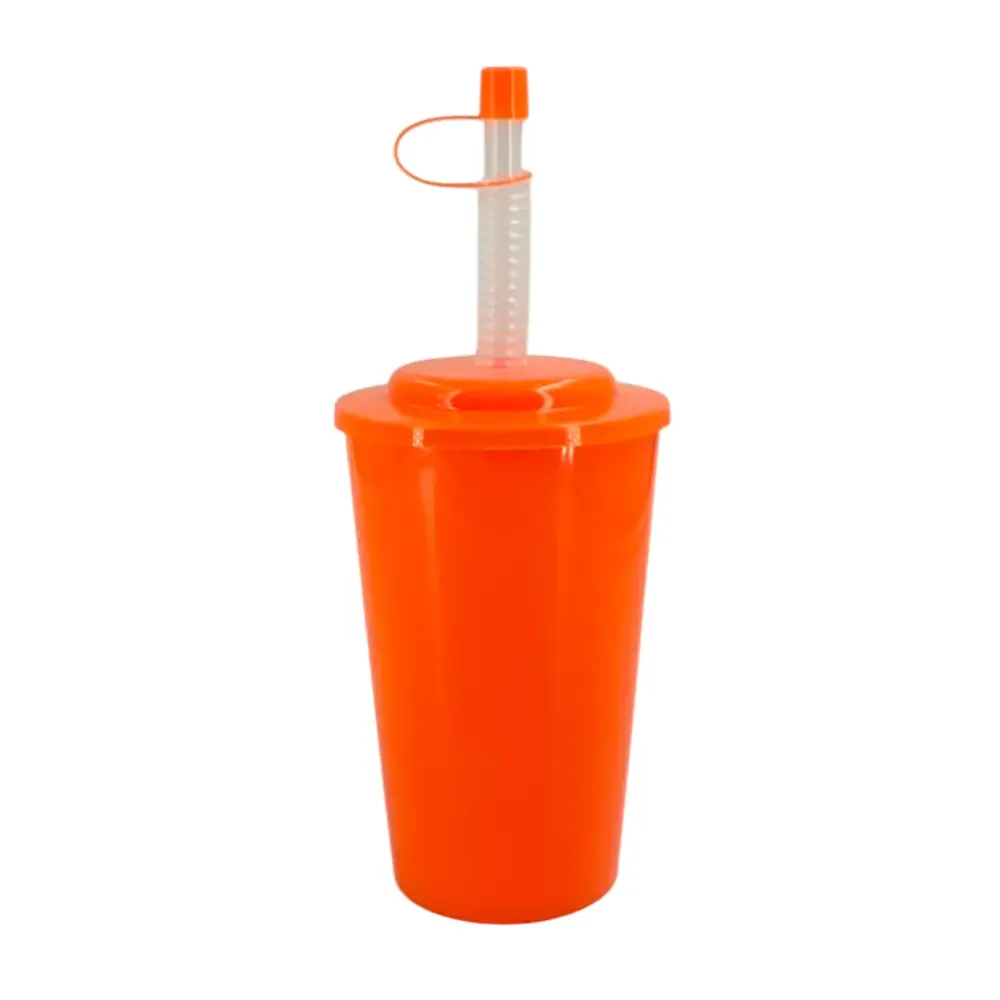 Vaso de plástico liso con popote flexible y mini tapa, variedad de colores