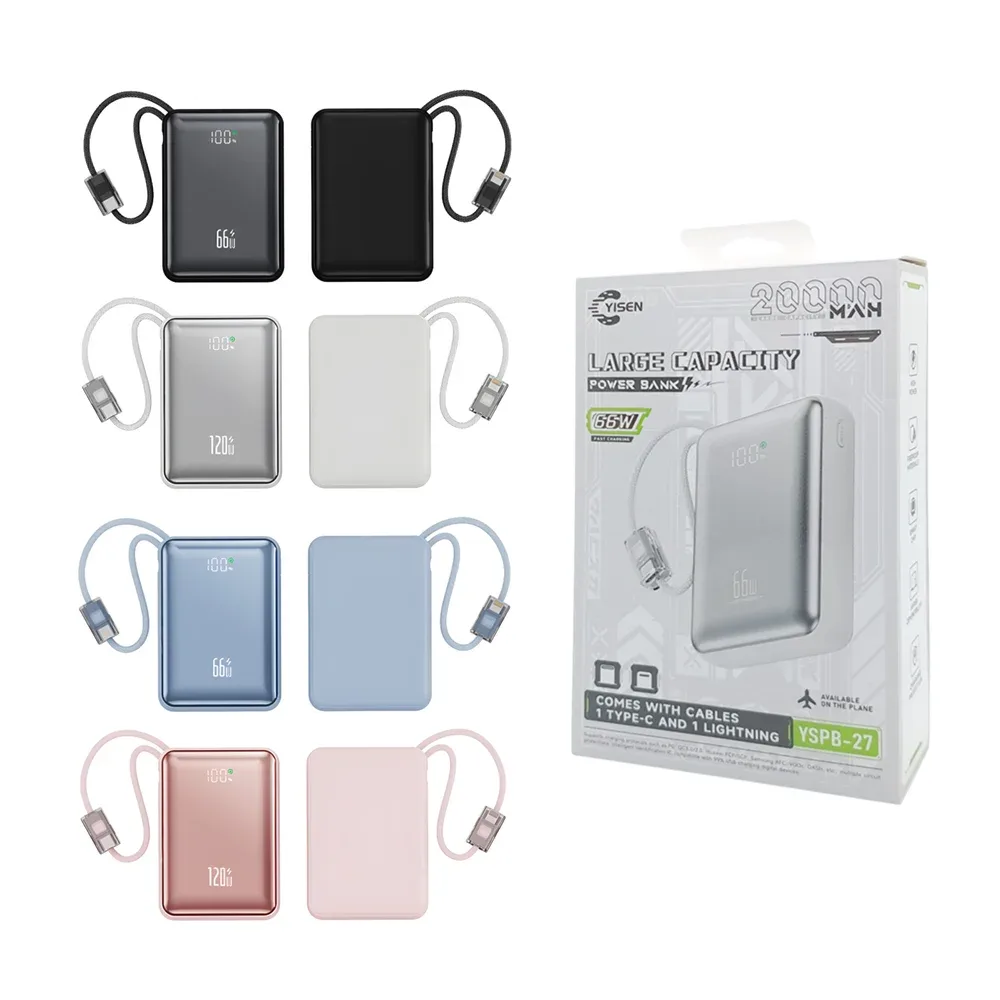 Power bank 20000mah, 66w carga rápida, compatible con tipo c y lightning, varios