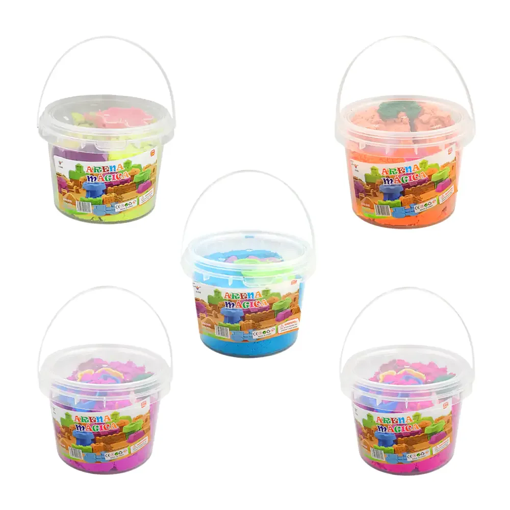 Bote con 500g de arena mágica, textura suave + accesorios, variedad de colores