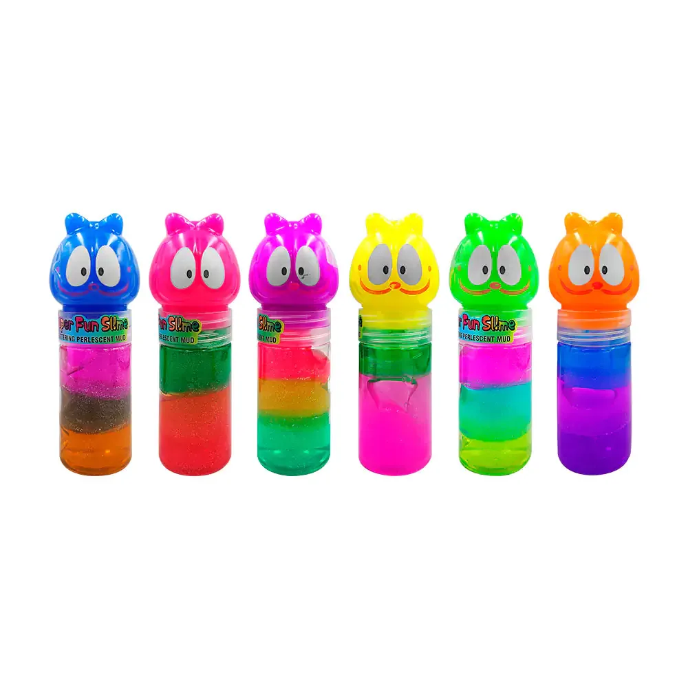 1pz Bote en forma de gato con slime con o sin glitter, 19cm, variedad de colores