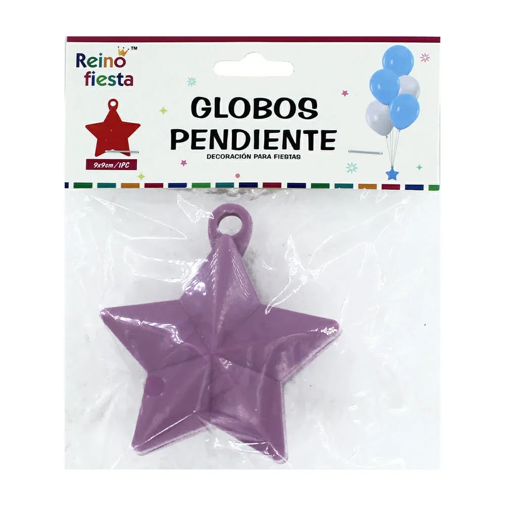 1pza Contrapeso reino fiesta de plástico en forma de estrella 9x9cm para globos, variedad de colores / 50262