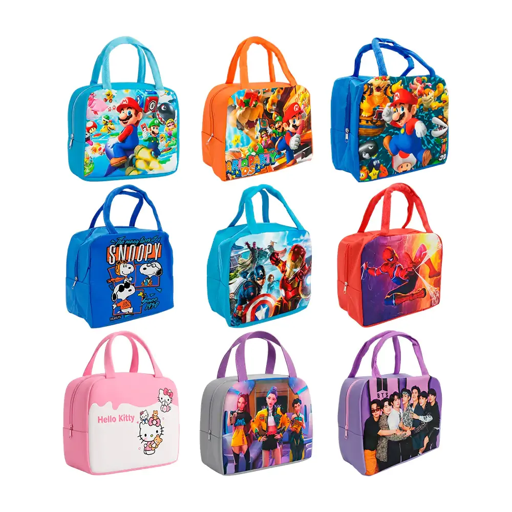 Lonchera térmica infantil con diseño de personajes animados, variedad de modelos
