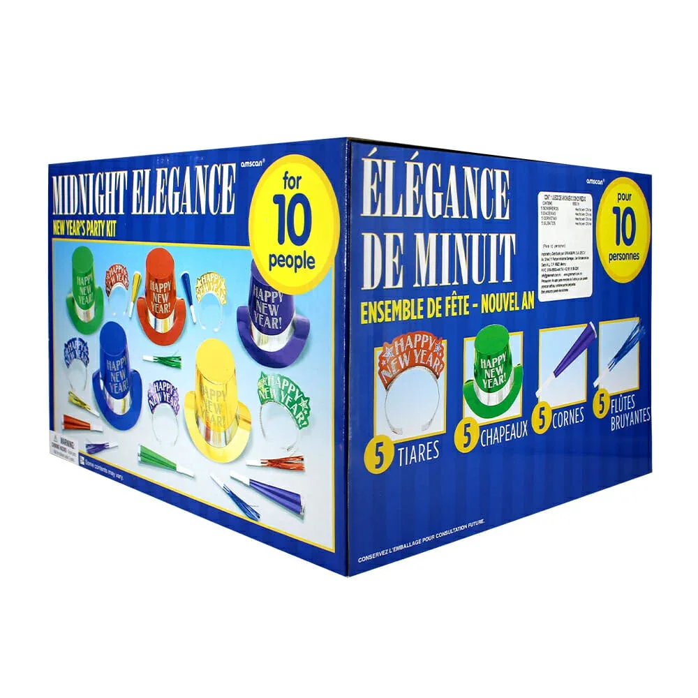 Kit de 20 pzas de accesorios para 10 personas con temática fiesta fin de año / 92003.10 / midnight elegance / elegance de minuit