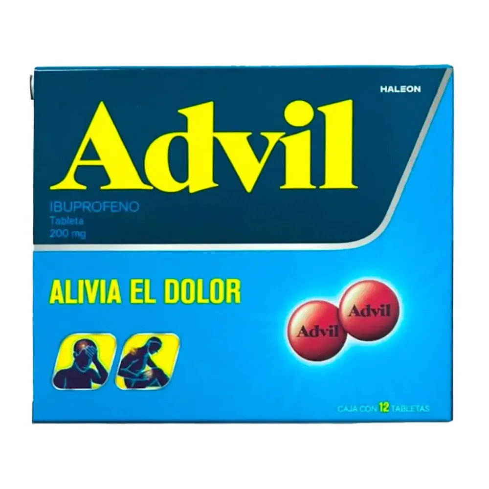 Paquete con 12 tabletas advil grageas de 200mg