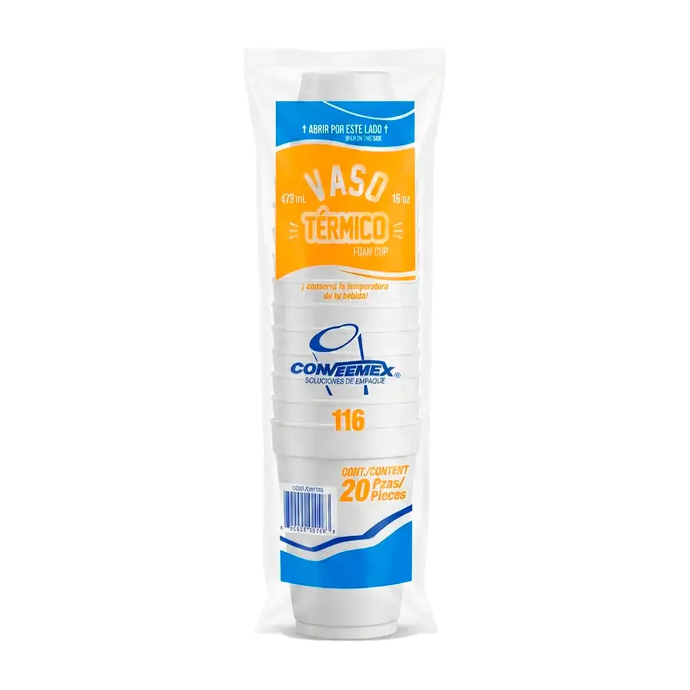 Paquete convermex con 20pz de vaso térmico desechable no.116, 473ml / 201163