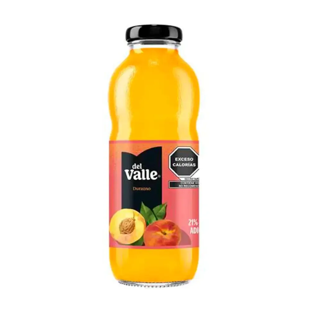 Jugo del valle sabor durazno, 413ml en botella de vidrio / 052017