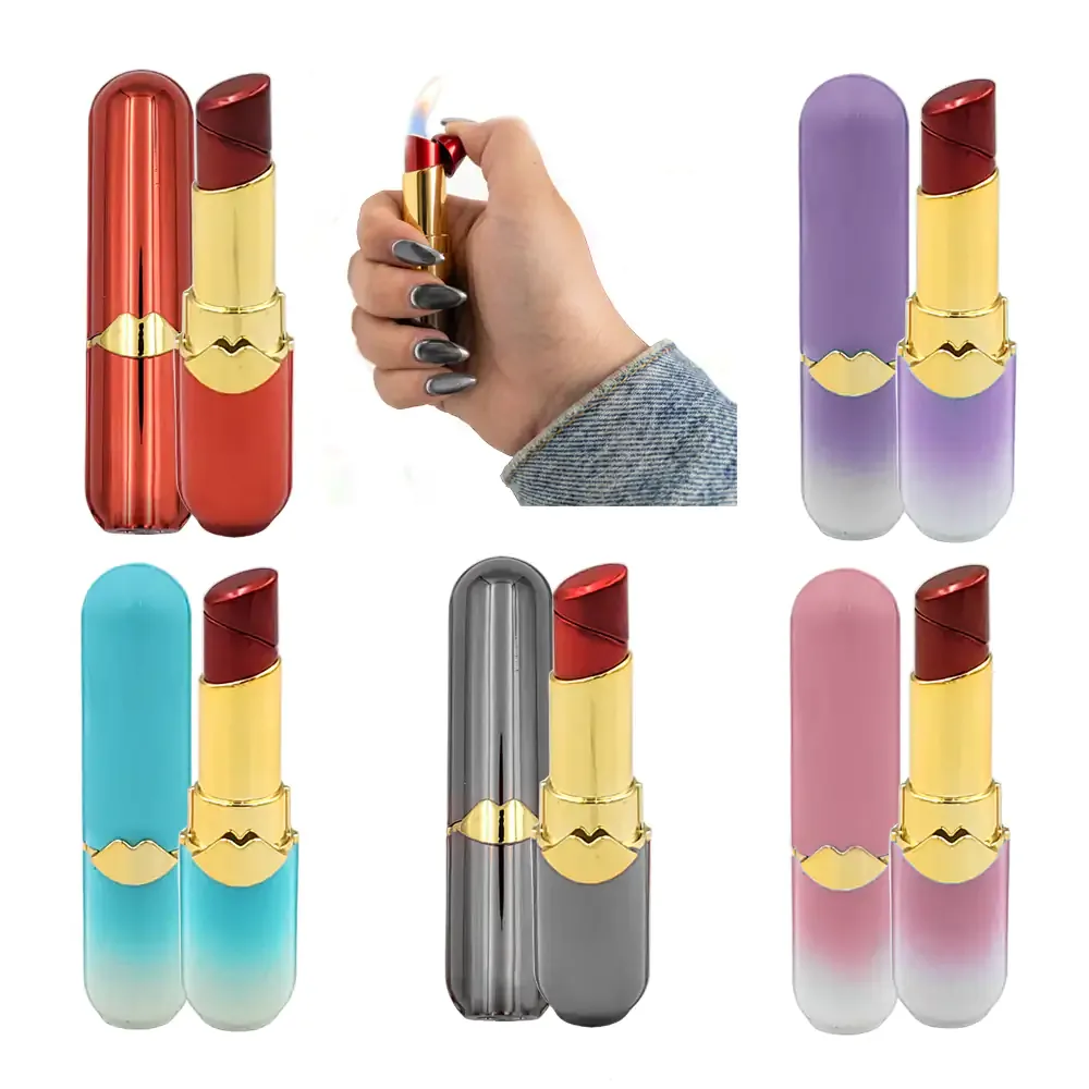 1pza Encendedor recargable con diseño de labial 9cm, variedad de colores / zm23-0916