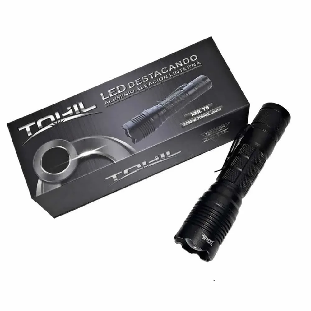 Linterna tohil táctica de mano, recargable xml t9 90000w / 2700000 lumens vog-al105