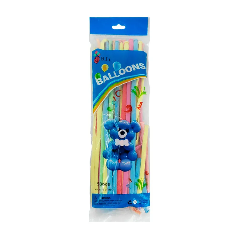 Paquete con 50 globos gusano salchicha de colores pastel / balloons / 662183