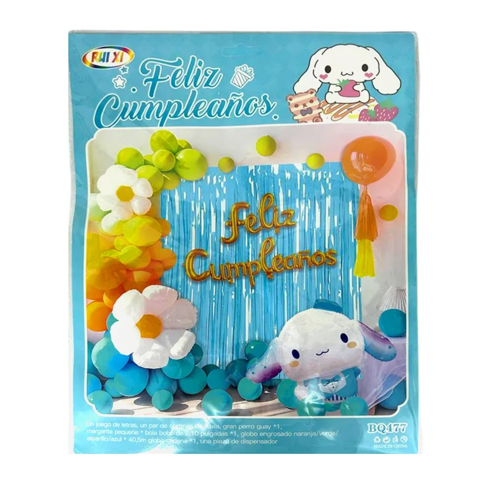 Kit decorativo cinnamoroll con globos de diversos tamaños, cortina y set de globos con frase de feliz cumpleaños / rui xi / bq477