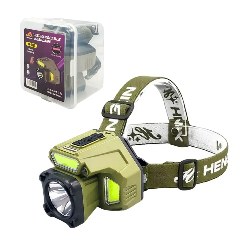 Lámpara / linterna de cabeza recargable con diseño tipo cámara y 5 modos de luz