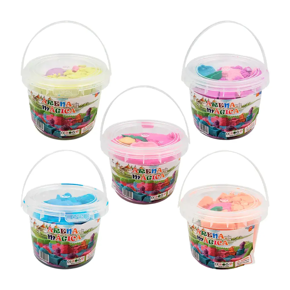 Bote con 300g de arena mágica, textura suave + accesorios, variedad de colores