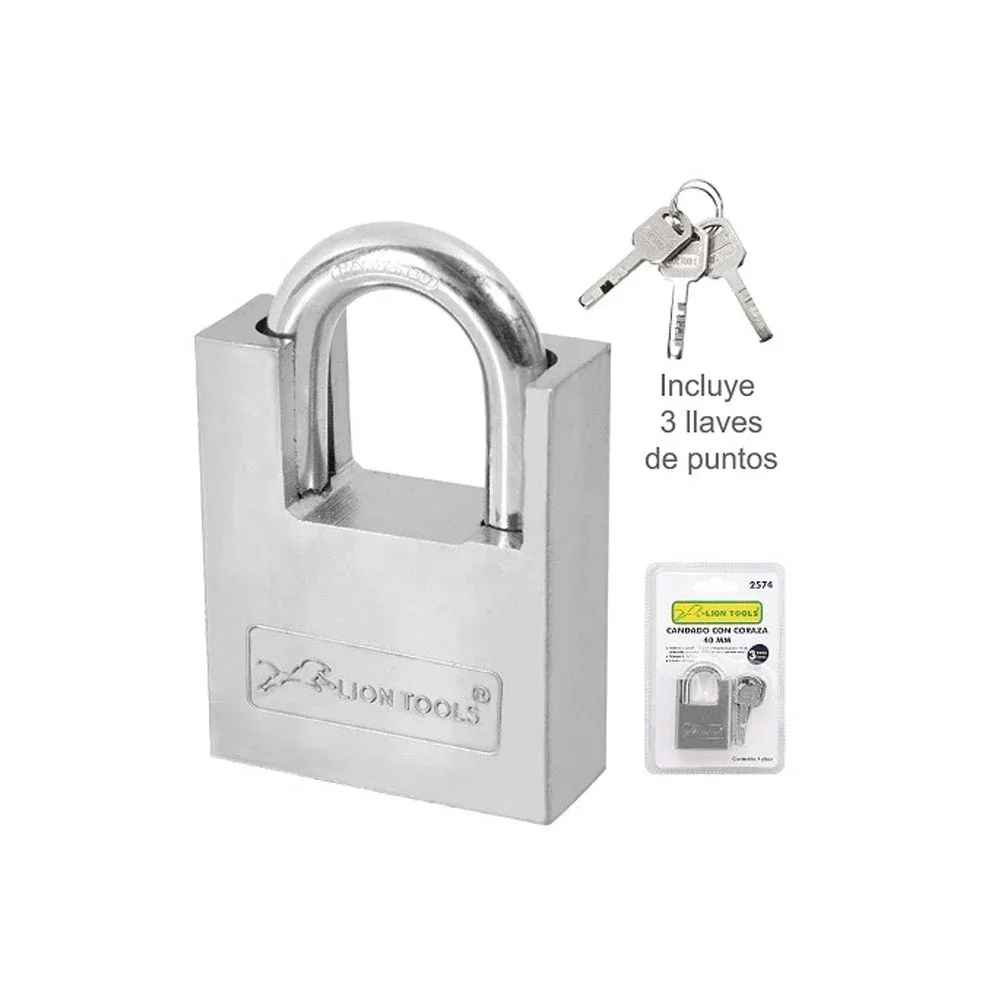 Candado de hierro lion tools con coraza y juego de 3 llaves, 40mm / 2574