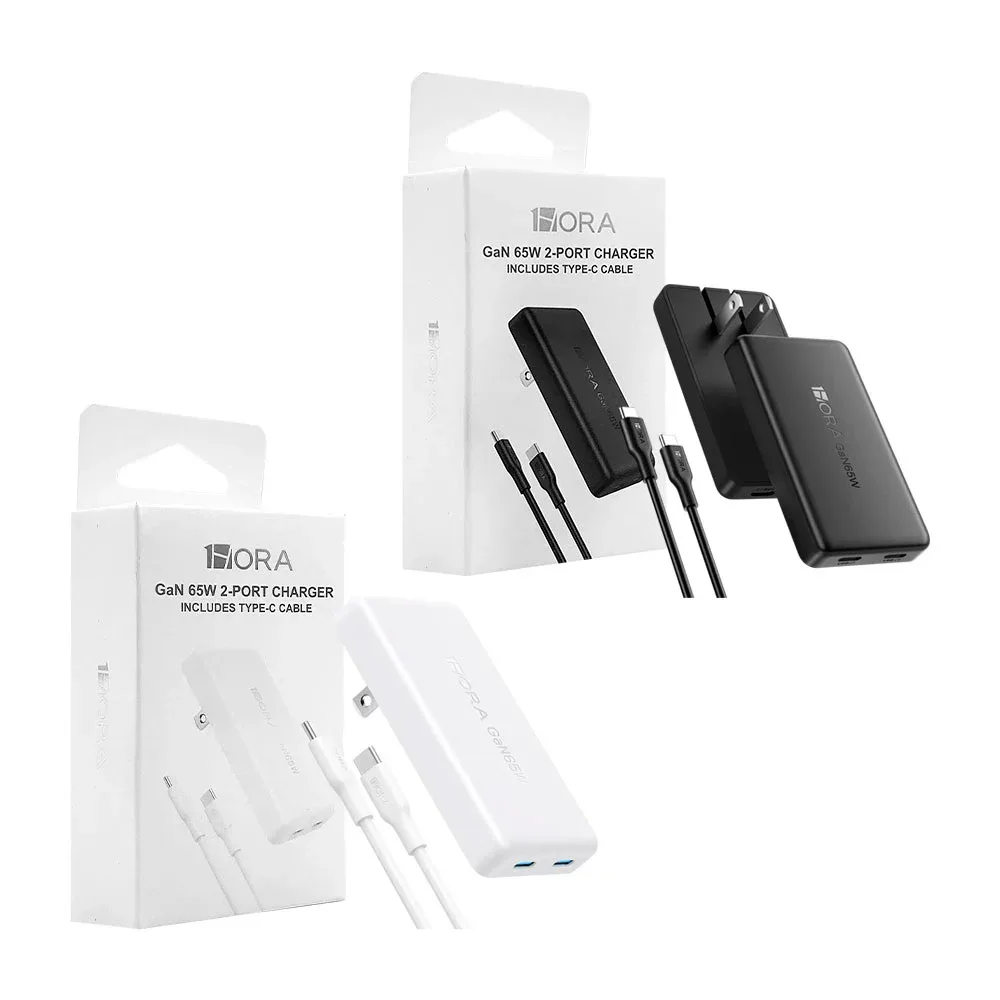 Combo cargador 1 hora gan de 65w con 2 puertos usb-c y cable usb-c a usb-c
