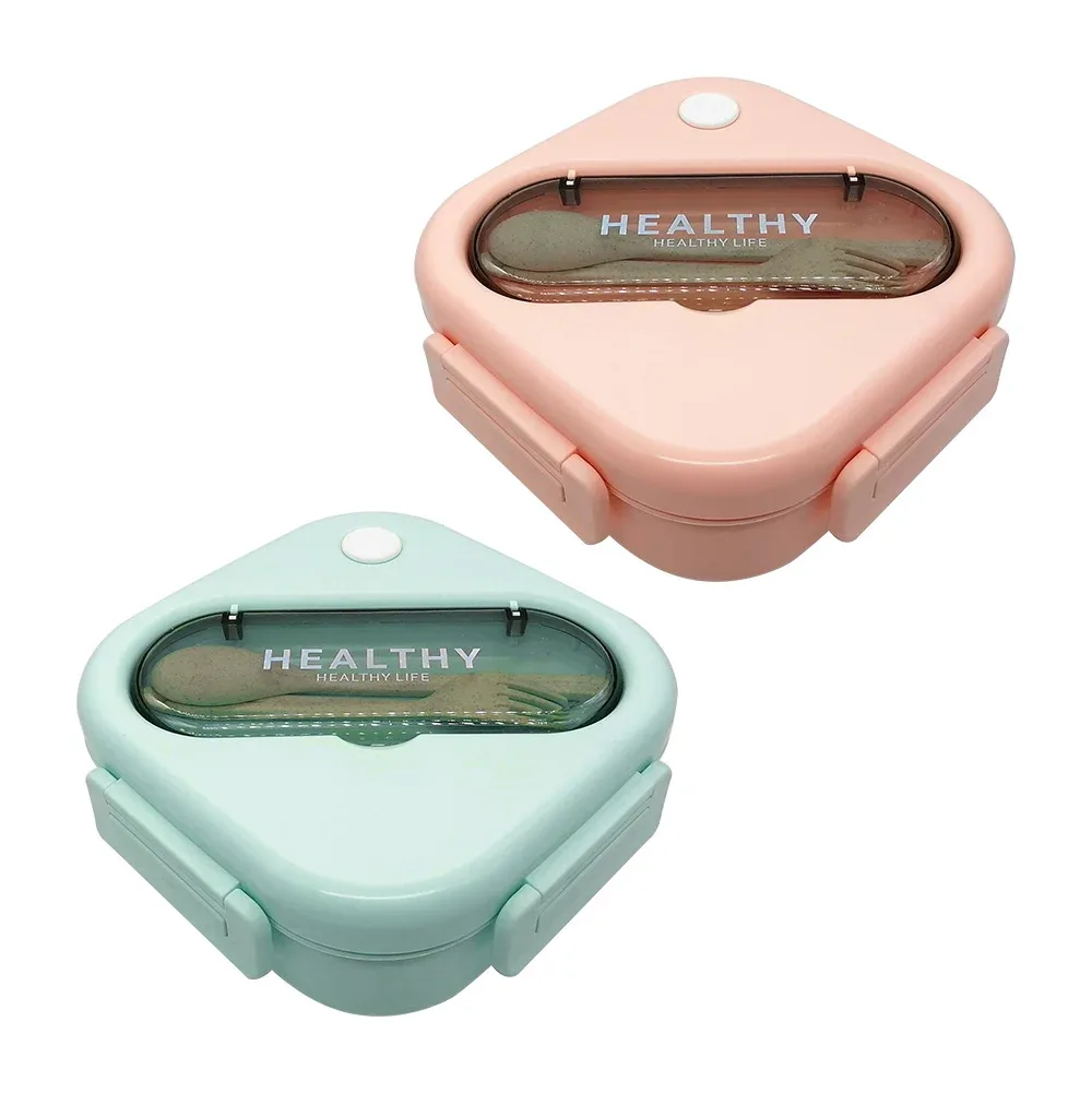 Tupper cuadrado con 3 compartimientos y 2 cubiertos, variedad de colores / healthy life / 24-fh-3022