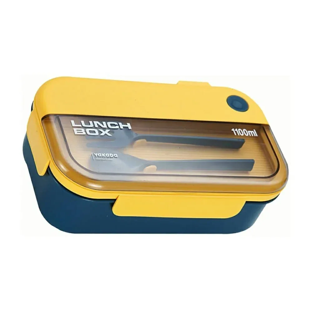 Tupper de plástico lunch box con compartimientos + cubiertos, 1100ml
