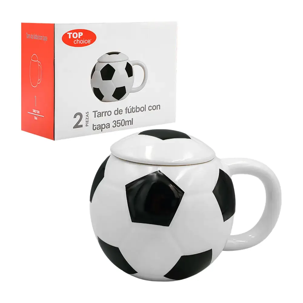 Tarro de cerámica con diseño de balón de fútbol + tapa, 350ml / 2412-6468