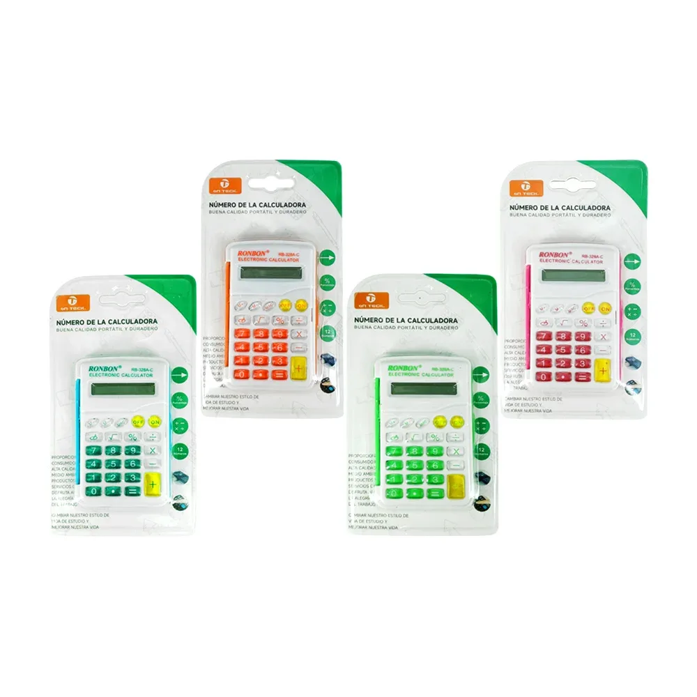 1pza Calculadora electrónica pequeña de plástico, con botones transparentes y efecto 3d, variedad de colores / rb-328a-c