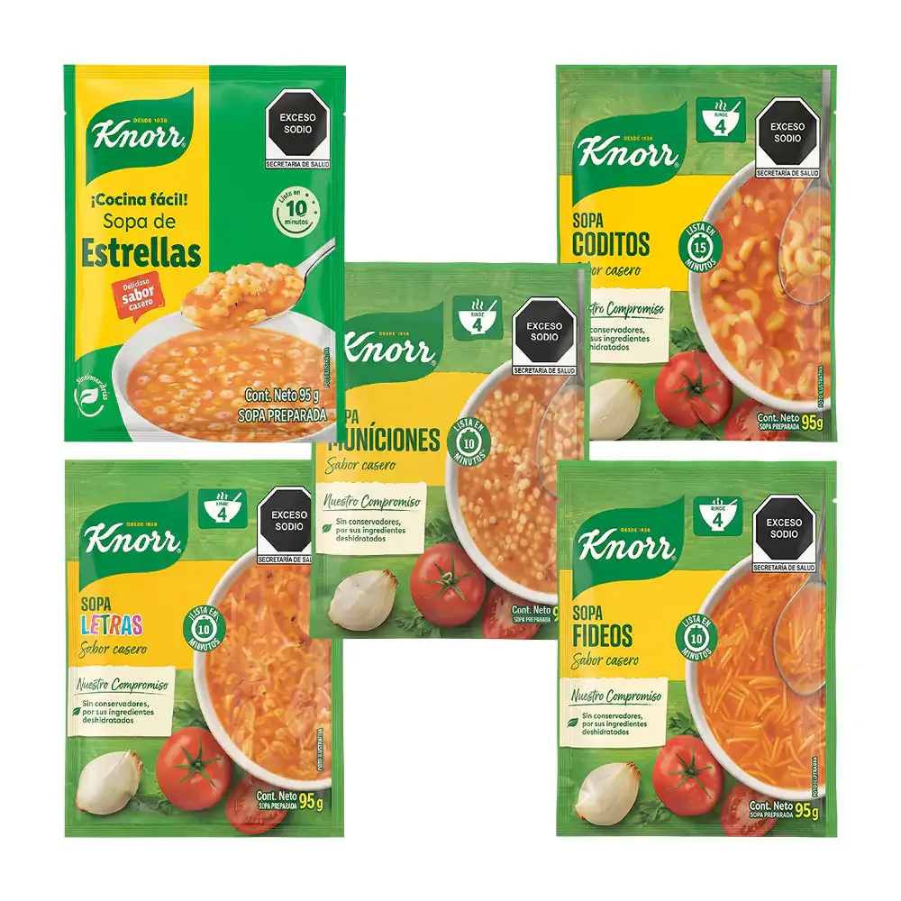 1pza Sobre con sopa instantánea knorr, variedad de sabores, 95g