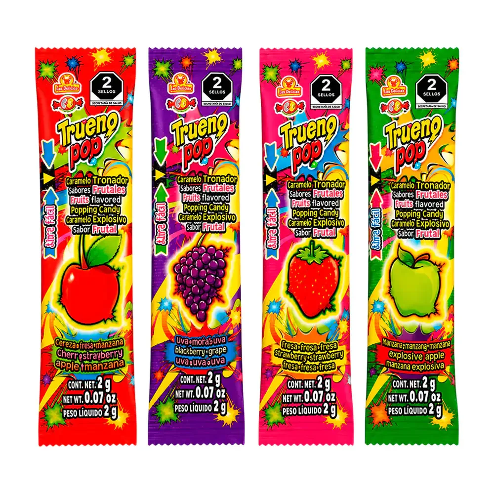 1pz Sobre trueno pop con caramelos tronadores de sabores frutales, 2g