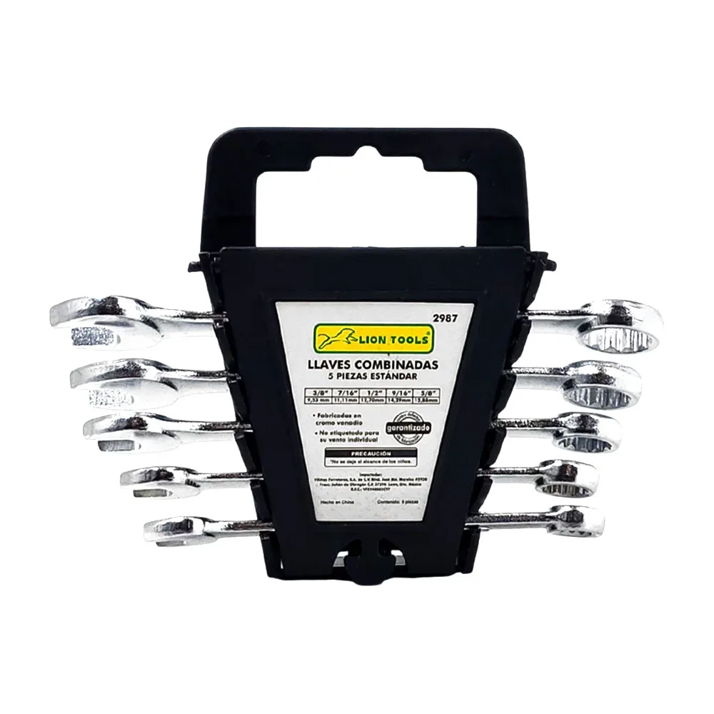 Juego con 5 llaves combinadas lion tools inglesas metálicas de distintas medidas / 2987 / lion tools