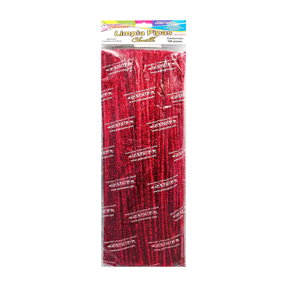 Paquete con 100pz de limpia pipas en color rojo metálico / 2639 / chenille-mha