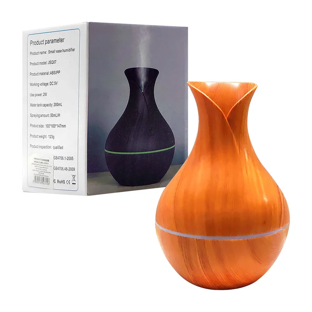 Humidificador ultrasonic con diseño tipo madera y luz led, variedad de diseños