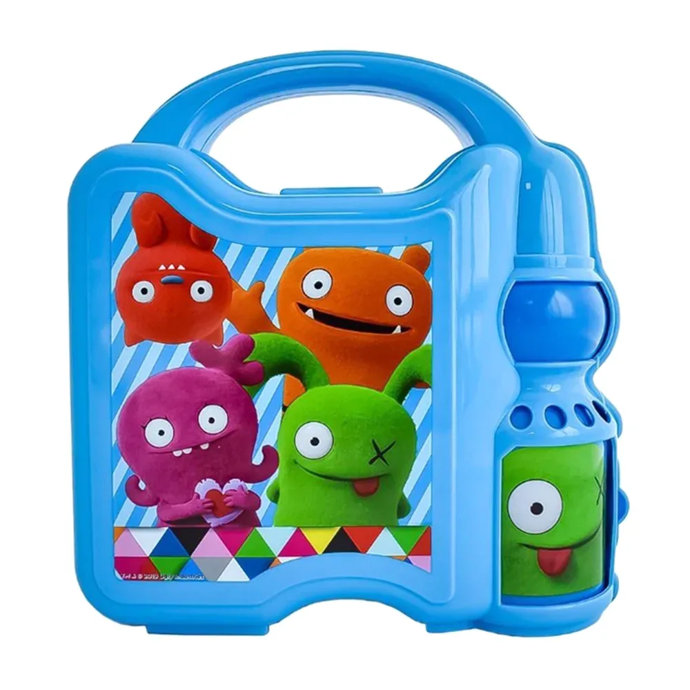 Lonchera de plástico con botella cantimplora y diseño de ugly dolls / plc-6851