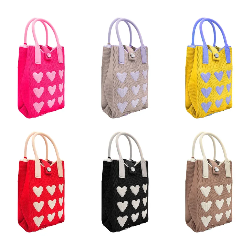 Bolsa cruzada de tela para celular con diseño tejido de corazones, inferior cuadriculado, asa, correa y broche, variedad de colores / ay-91
