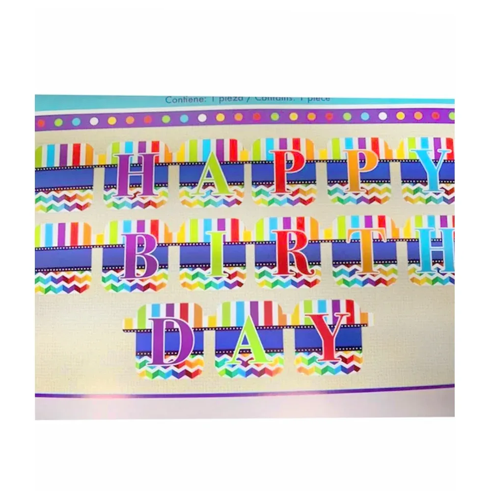 Banner letero móvil happy birthday de 15 piezas granmark con diseño multicolor de líneas / 6117-748