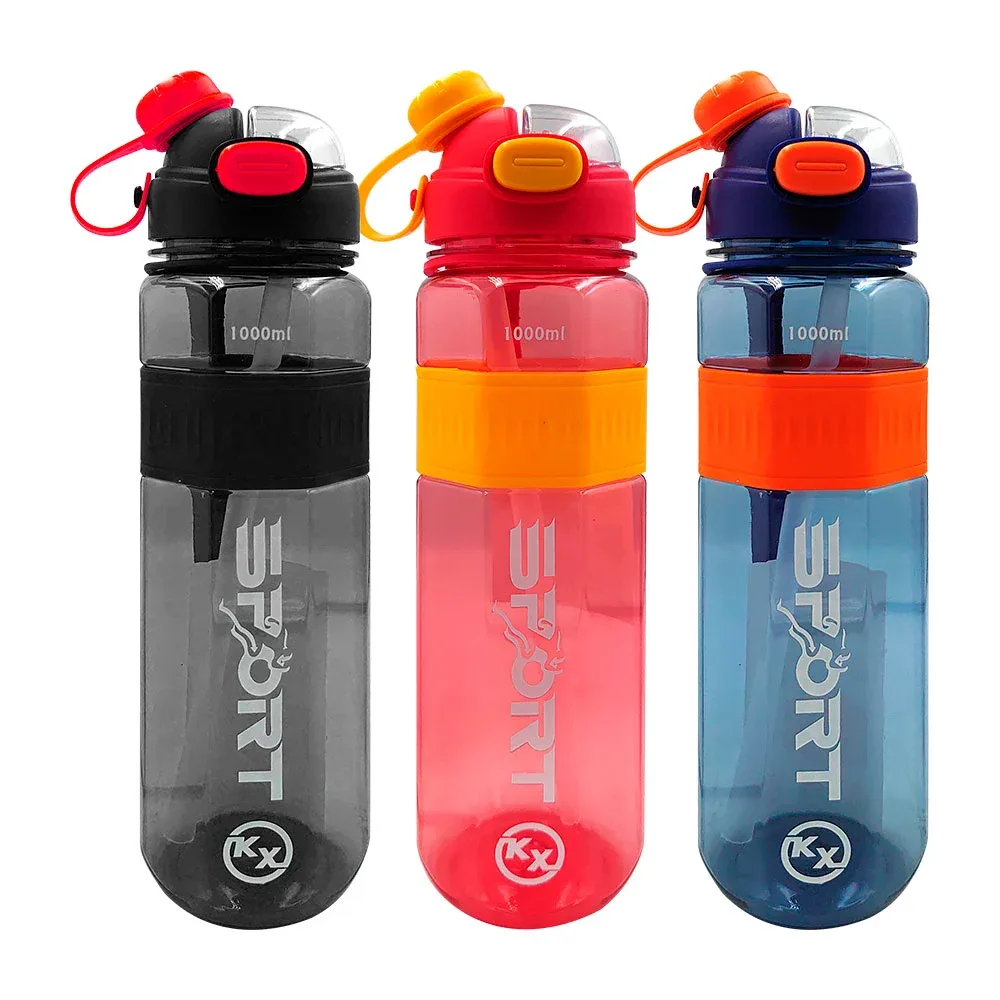 Botella de plástico sport con capacidad de 1000ml y stickers, varios colores