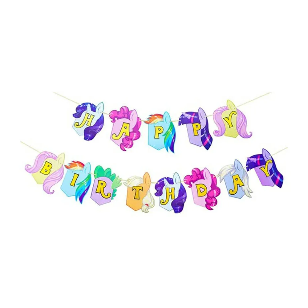 Banderín banner happy birthday de 13 piezas con diseño de unicornio y letras doradas