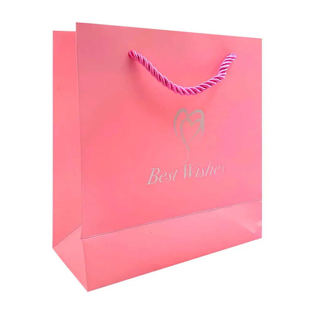 Bolsa de regalo best wishes pequeña, 18x16x7cm, color rosa / lq07456