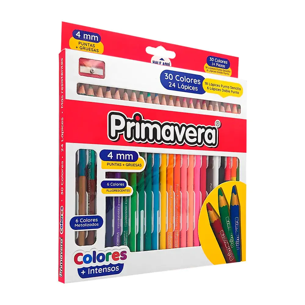 Caja con 18 lapices de colores primavera punta sencilla + 6 lapices dobles