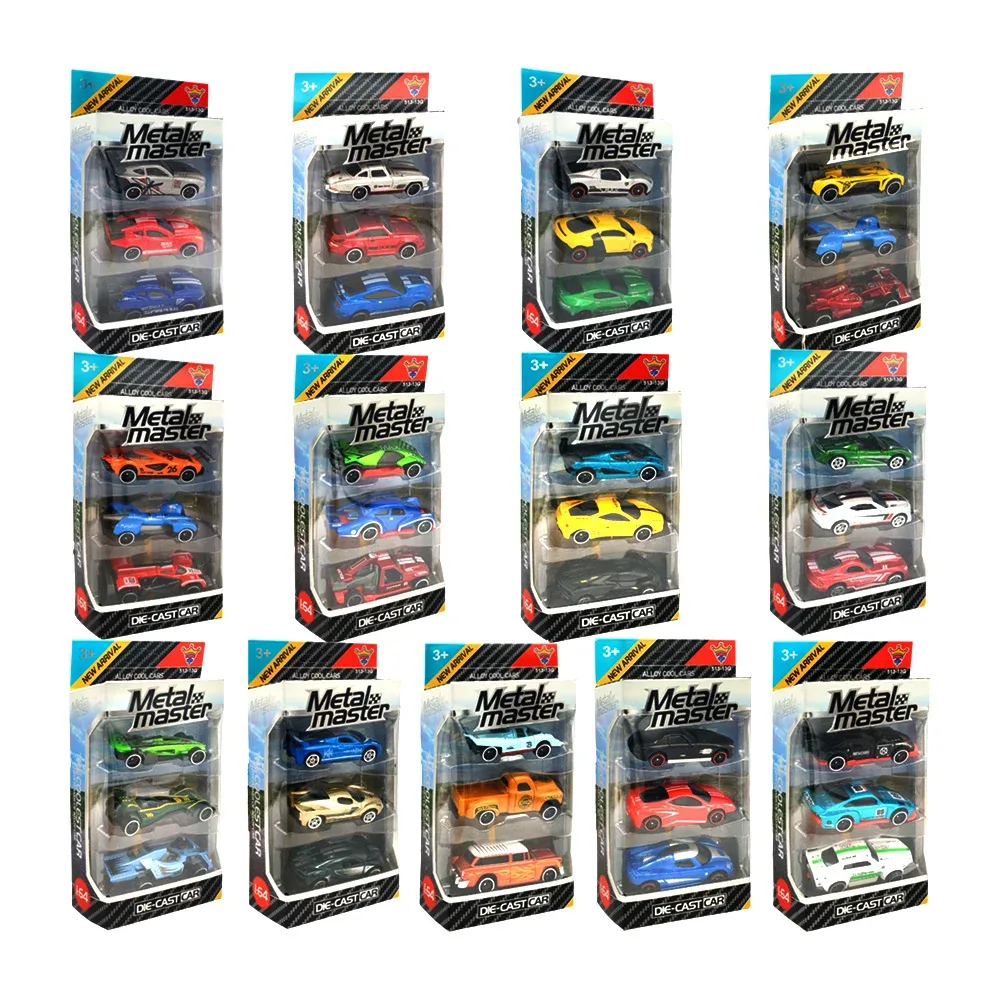 Paquete con 3 carritos metálicos, variedad de modelos / metal master / die-cast