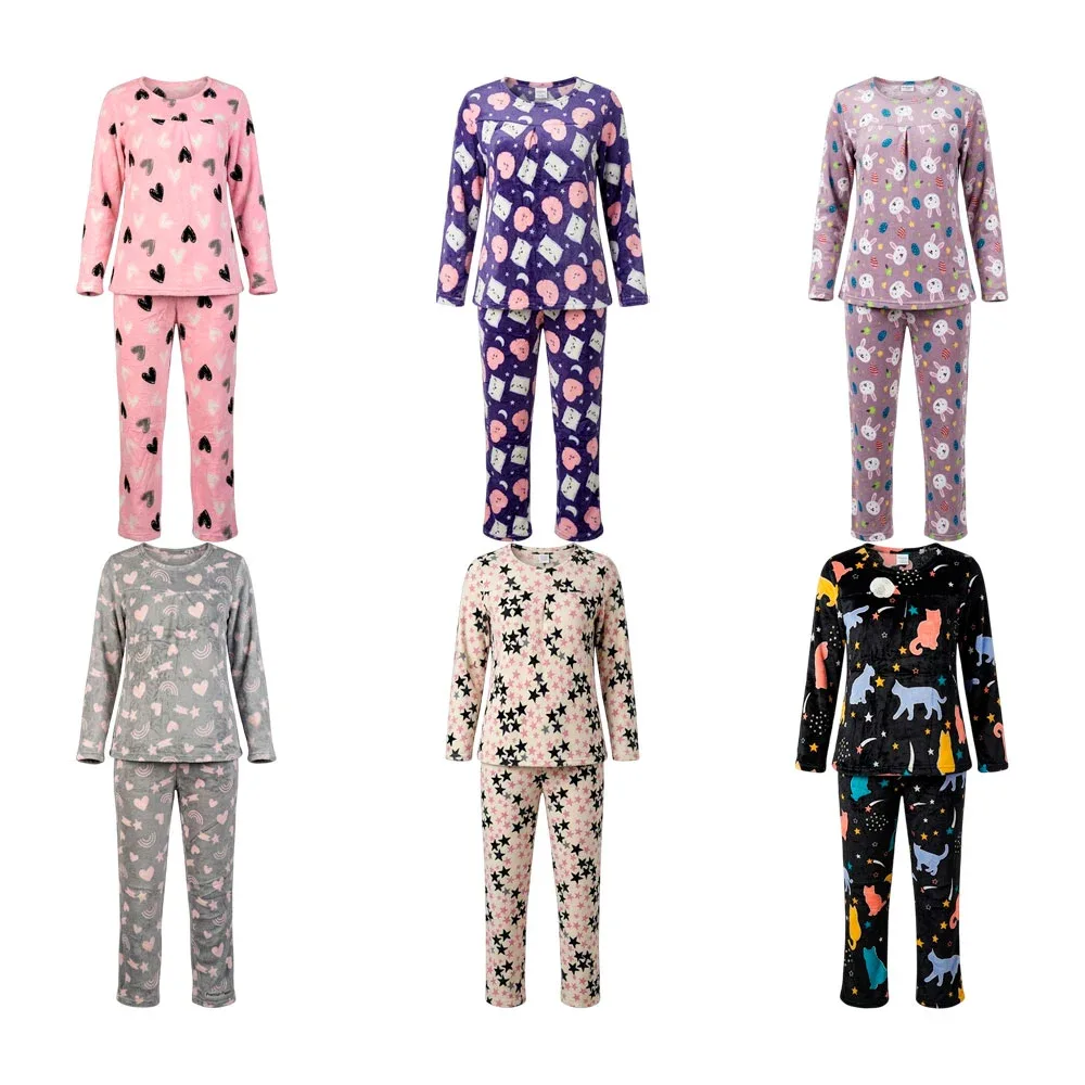 Pijama para adulto afelpada unitalla 2 piezas pans y camisa de manga larga, variedad de modelos / 5280