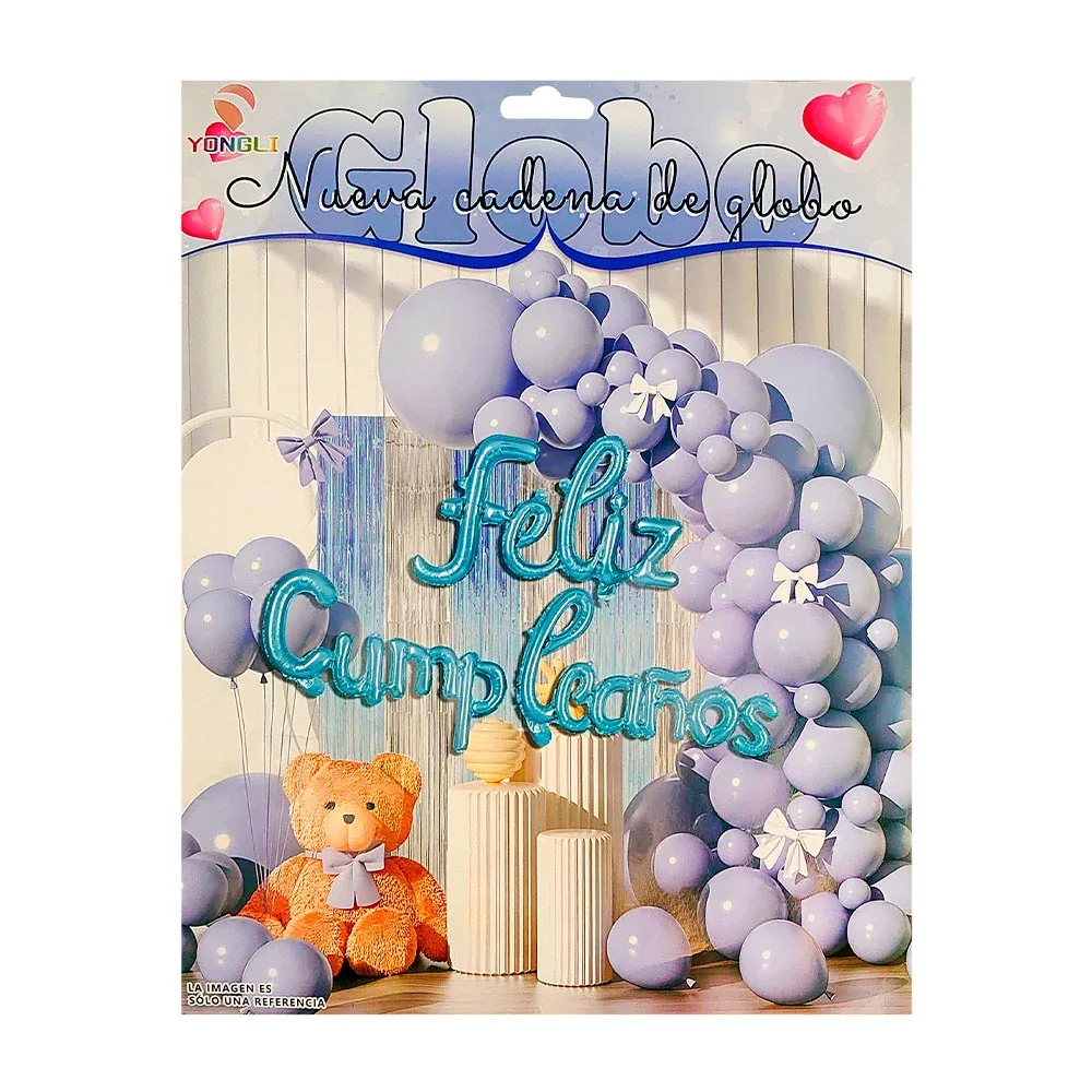 Paquete con 60 globos azul cielo, globo feliz cumpleaños, cortina y pegamento