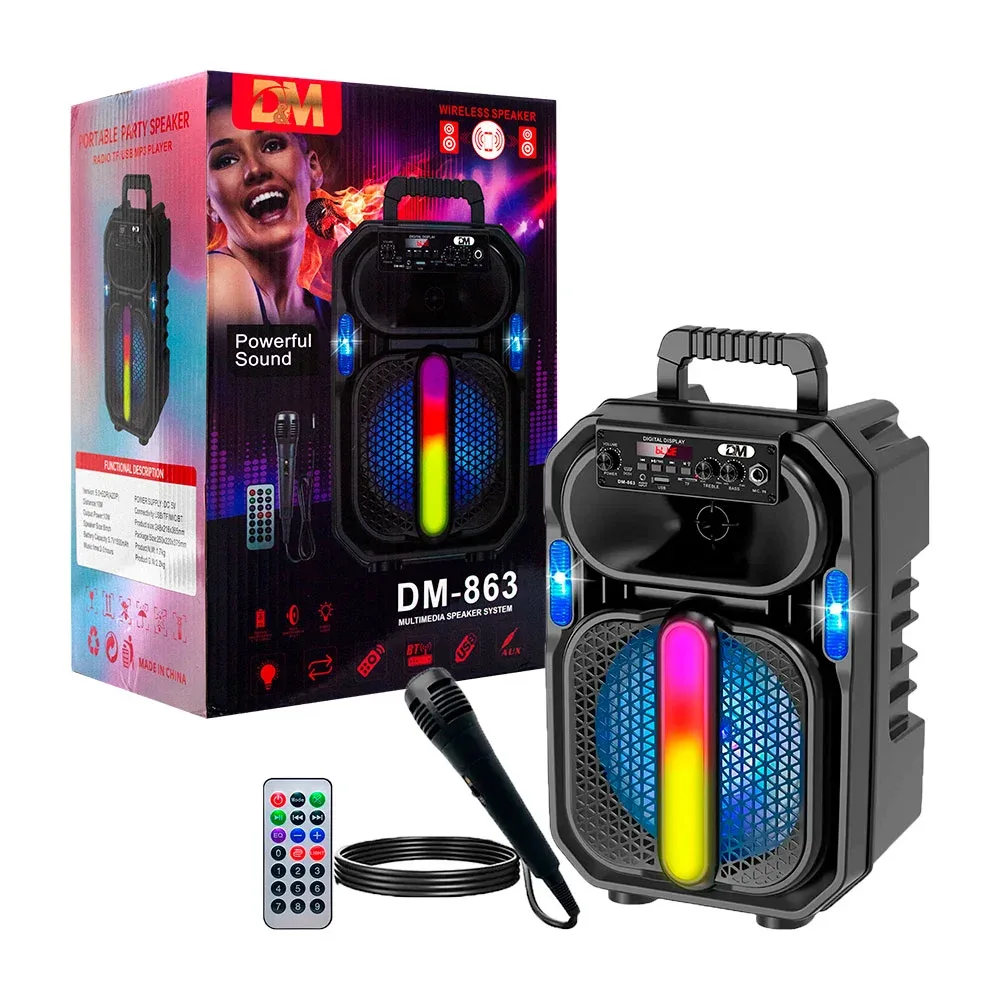 Bocina d&m portátil, recargable con luz led, control y micrófono / dm-863
