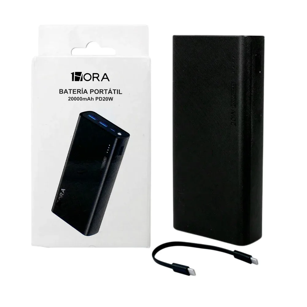 Power bank / batería portátil 1 hora con 2 puertos usb y 1 puerto tipo-c, 20000mah, 20w / gar158