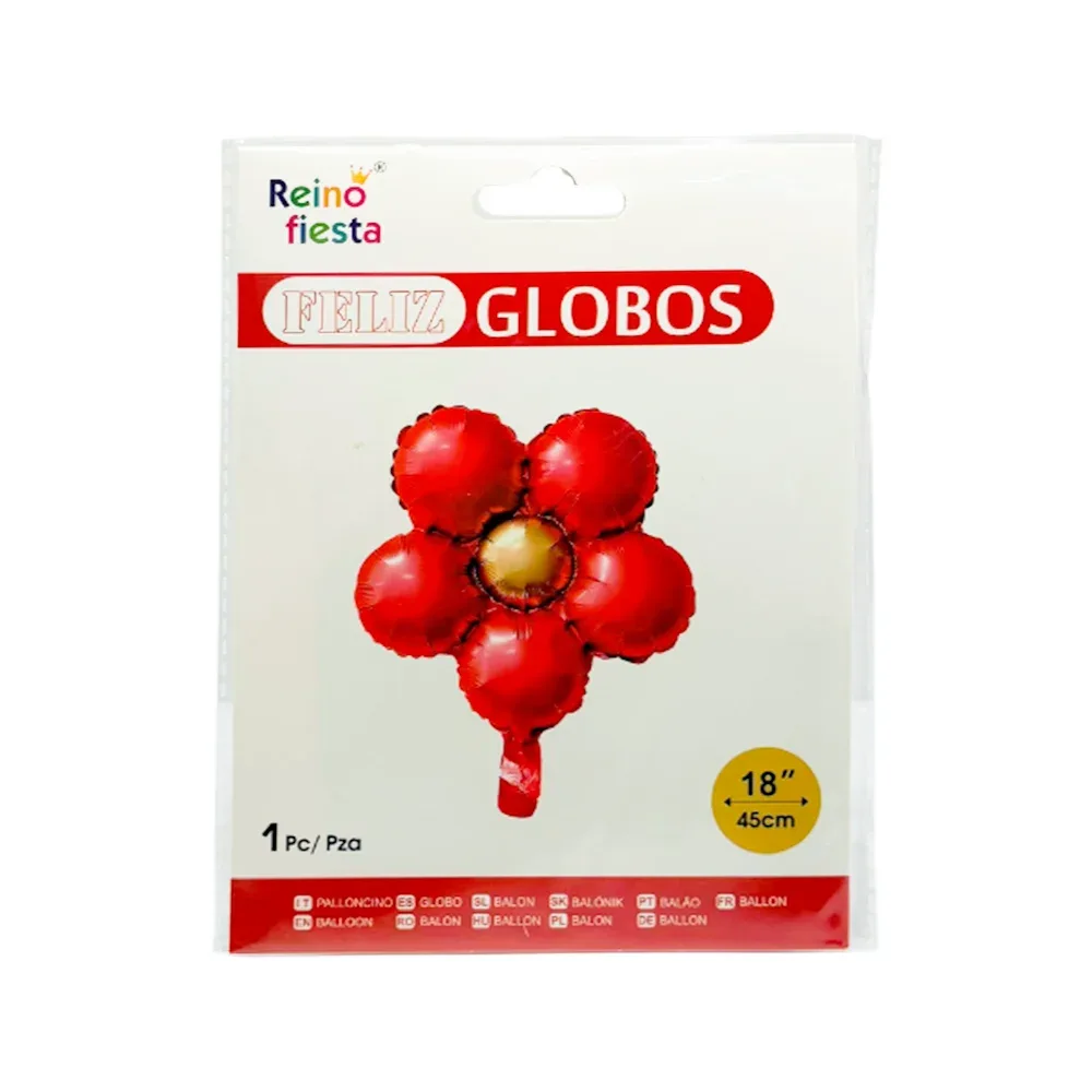 1pz globo en forma de flor de 18´-45cm en color rojo con dorado / 61695