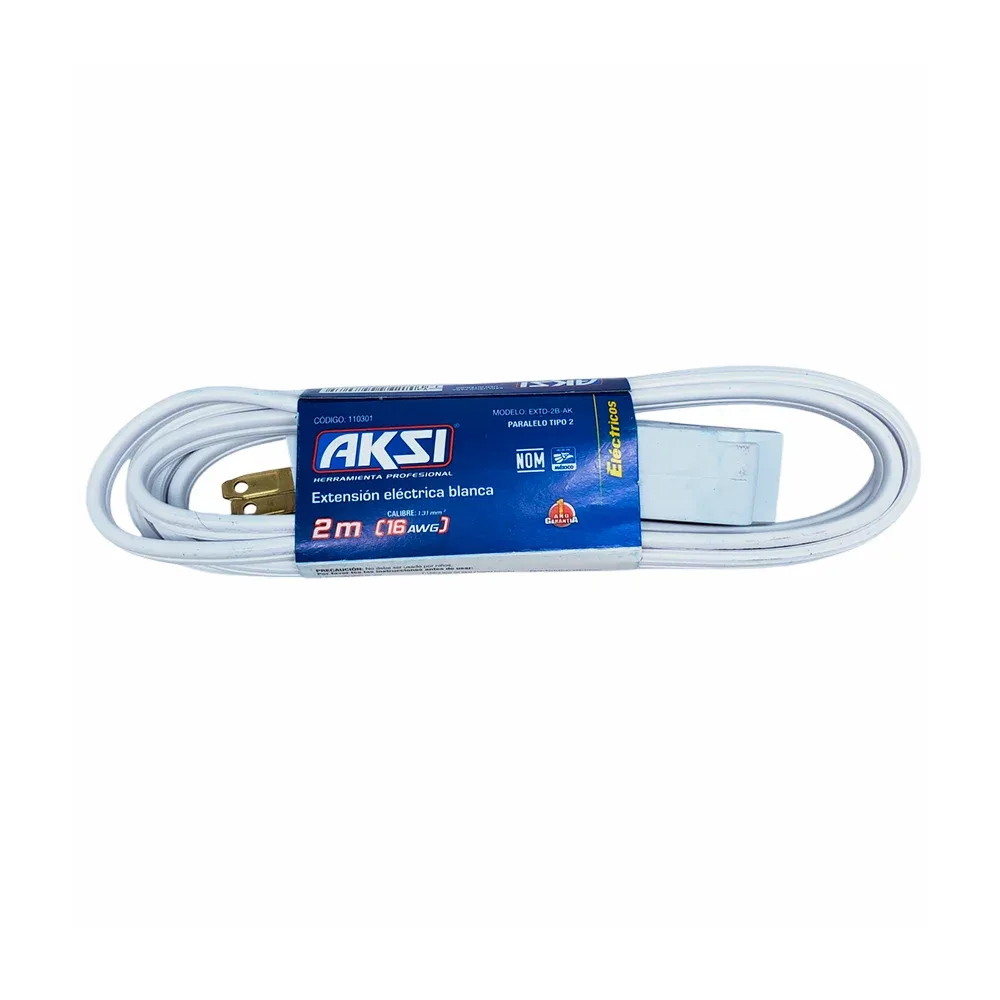 Extensión blanca eléctrica aksi de uso doméstico con 3 contactos y 2 metros de longitud / extrd-2b-ak