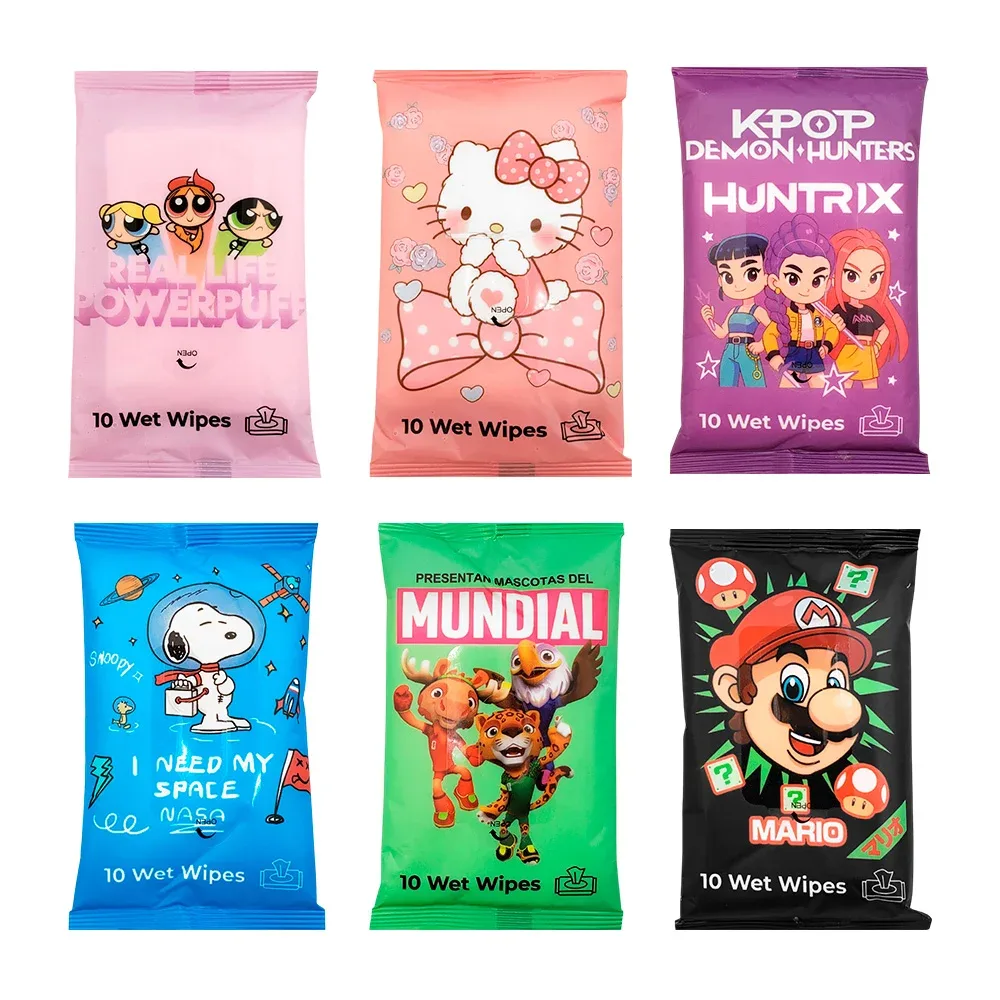 Paquete con 10 toallitas húmedas multifuncionales, varios estampados / lu88384
