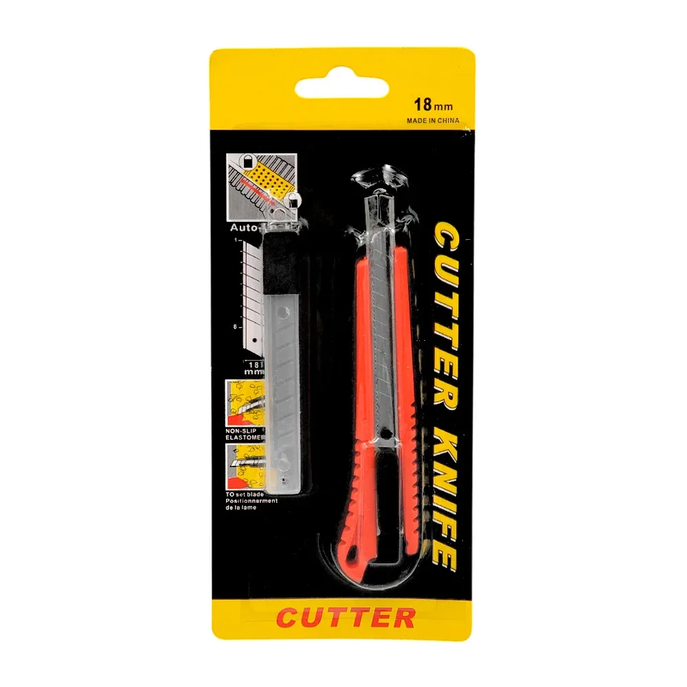 Cutter chico con hoja de 18mm + repuesto de navaja, antideslizante, variedad
