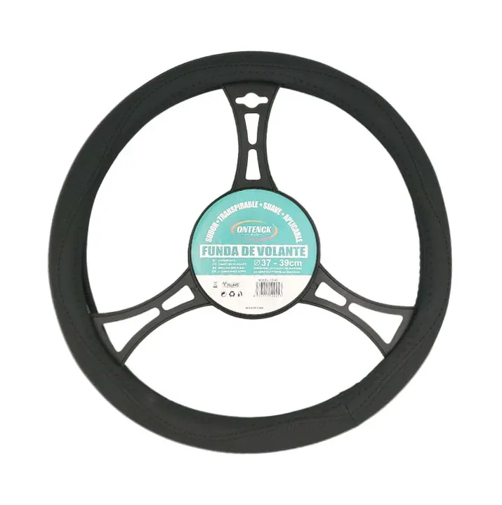 Cubierta - funda universal para volante de carro, transpirable, de 39cm aprox con textura suave y diseño texturizado de puntos y liso con detalles de costura / 12945