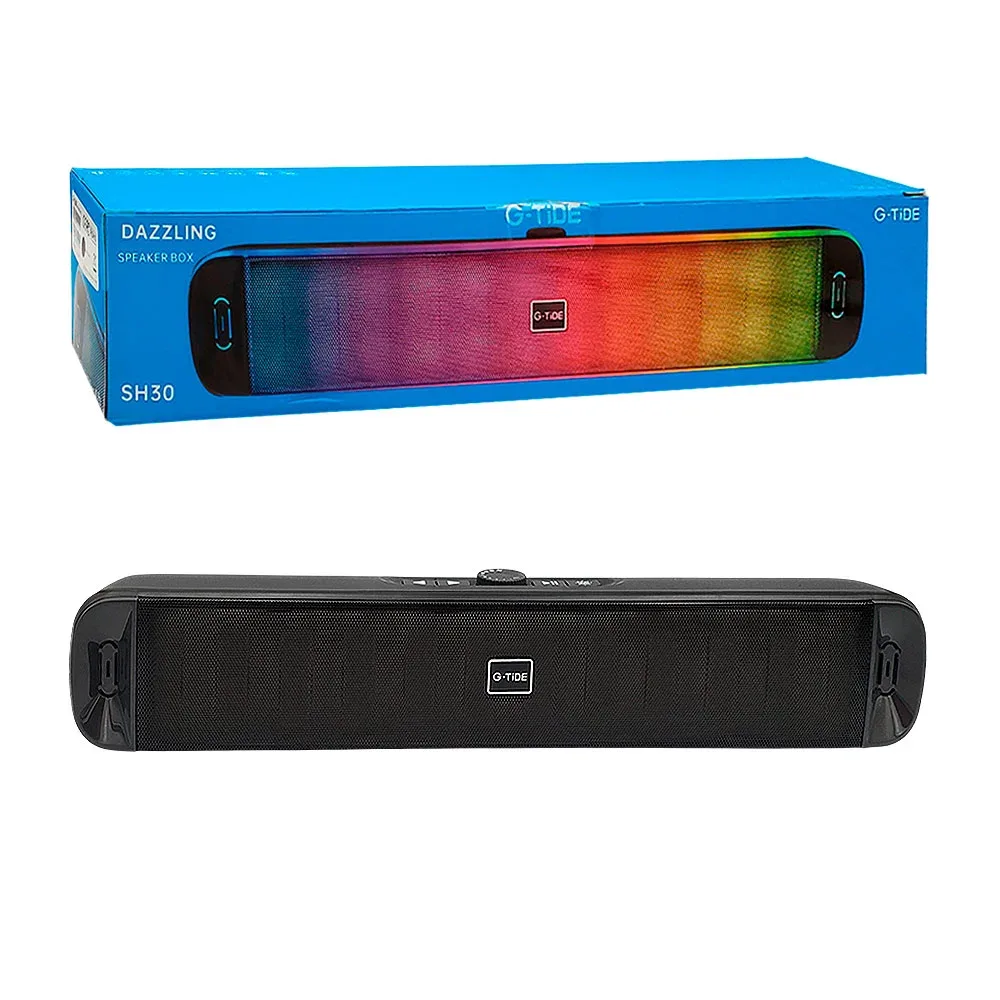 Bocina bluetooth g-tide portatil alargada con luz rgb, múltiples conectores