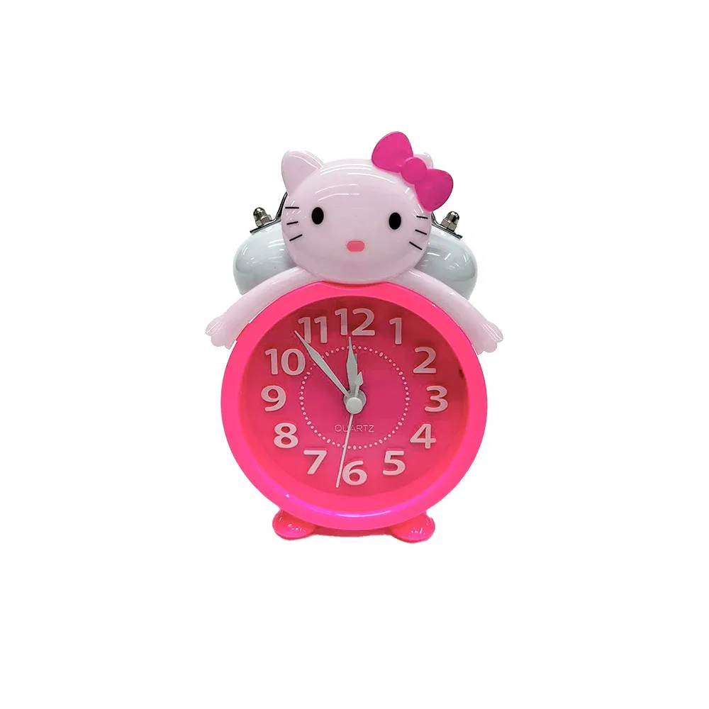 Reloj Despertador redondo de plástico con campanas, diseño de hello kitty / bh671