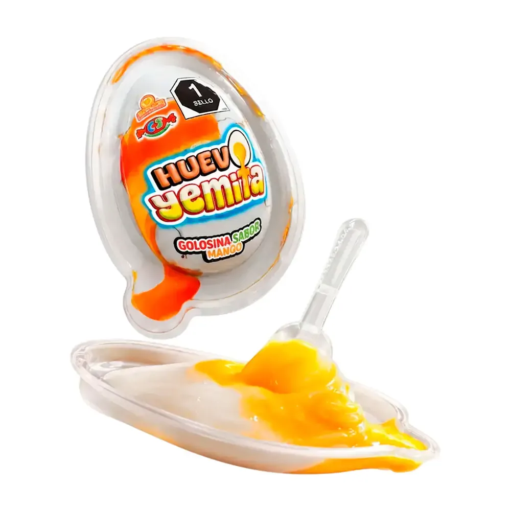1pza Huevo yemita, gomita dulce con sabor a mango, 20g