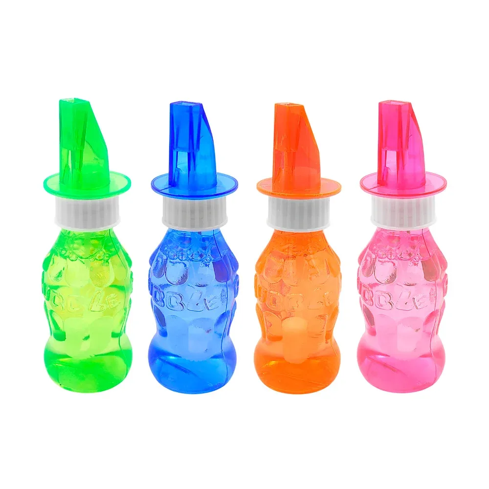 Frasco en forma de refresco con silbato y jabón para hacer burbujas, variedad