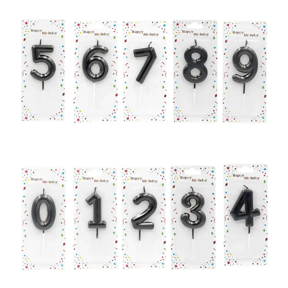 1pz Vela de cumpleaños en forma de número, 0-9, en color negro, variedad